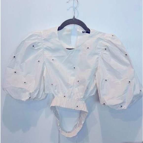 Zara Embroidered Poplin Top With Balloon Sleeves REF. 2320/019 Size XS - Picture 15 of 16